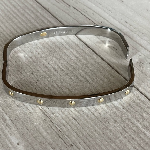 Milor Jewelry Milor Square Stainless Steel And Gold Dot Hinge